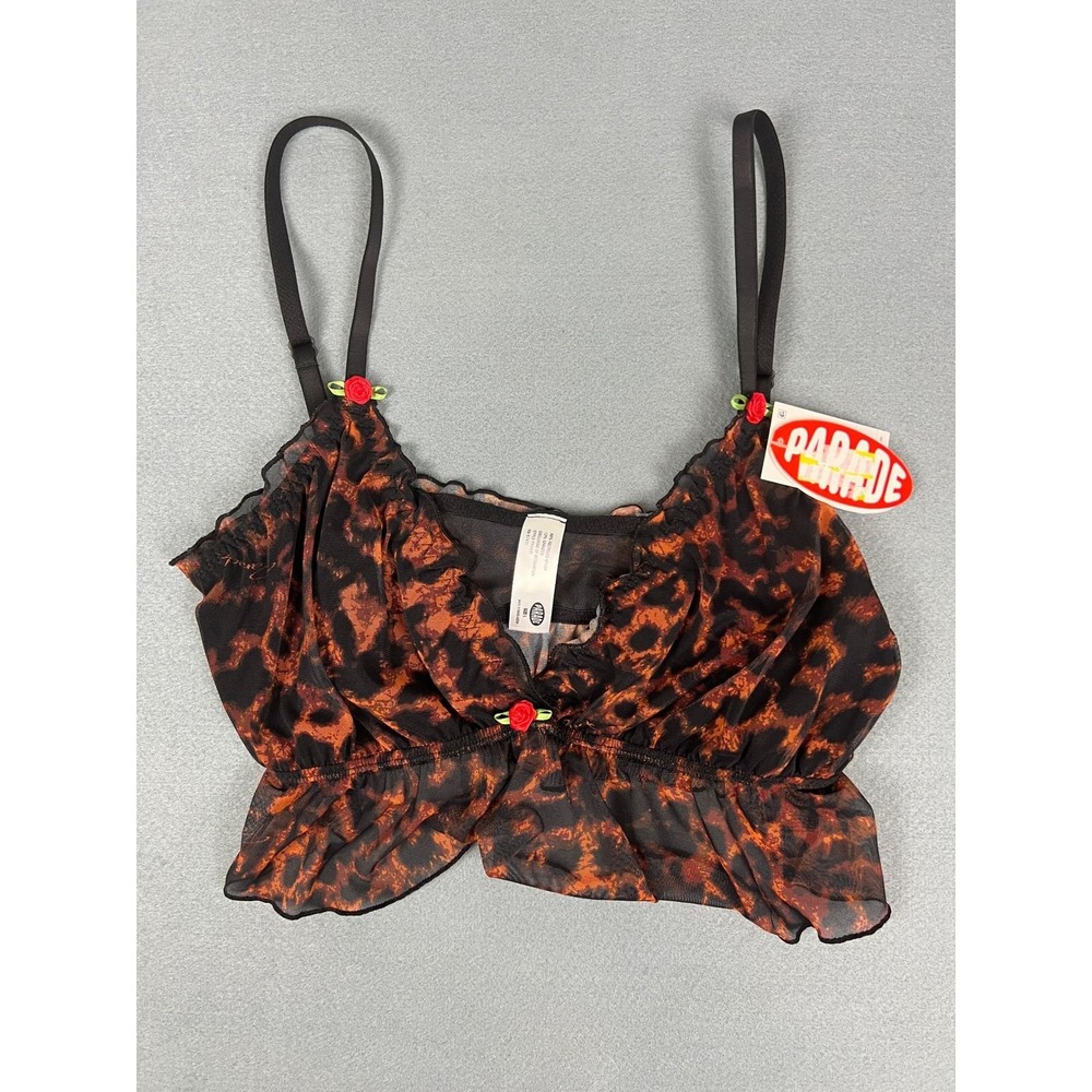 Parade Leo Mesh Cami Crop Top Y2K Coquette Streetwear Orange Black Nylon Large